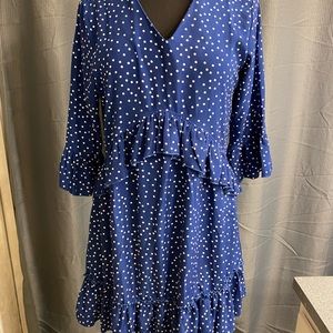 Very cute women’s navy blue and white polkadot dress with ruffles size small